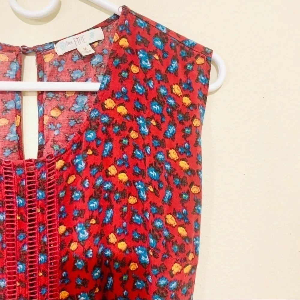LOVE FIRE Boho Prairie Vintage Style Dress Floral